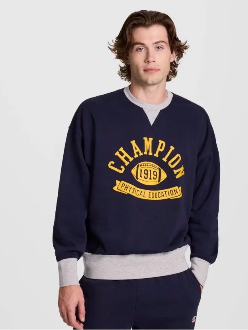 Champion Men’s Physical Education Colorblock Sweatshirt Navy M NWT